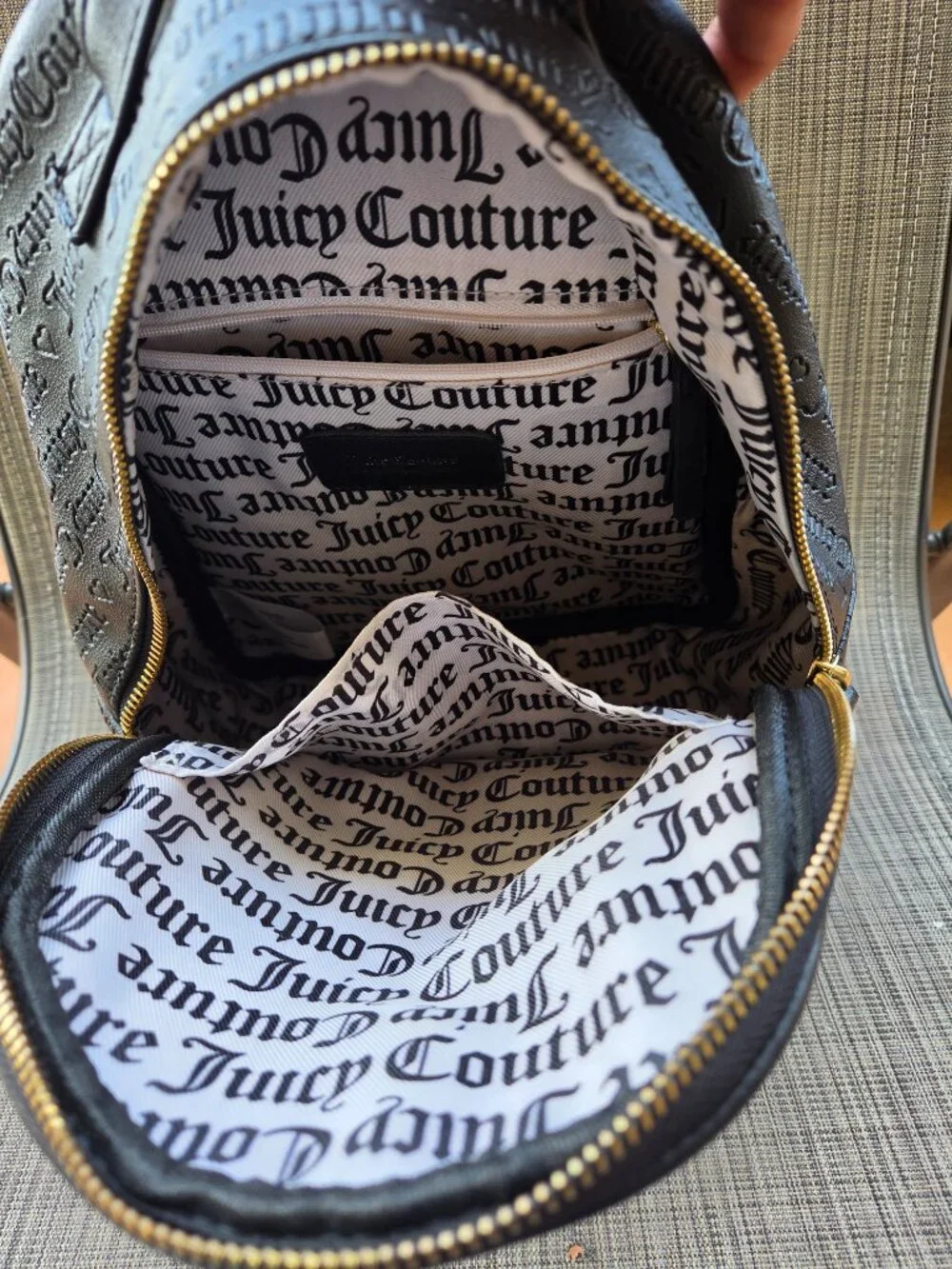 Juicy Couture Debossed Faux Leather Backpack With Gold Hardware